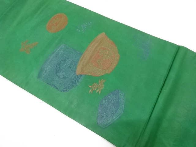 JAPANESE KIMONO / ANTIQUE FUKURO OBI / SILK / WOVEN TEA BOWL PATTERN